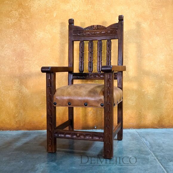 Spanish Carved Kitchen Chair, Silla Santa Fe with Arms