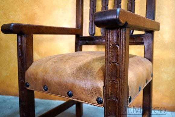 Spanish Carved Kitchen Chair, Silla Santa Fe with Arms