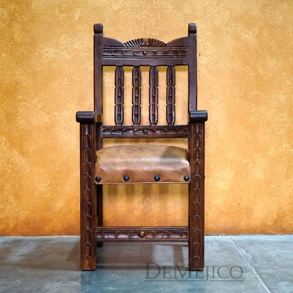 Spanish Carved Kitchen Chair, Silla Santa Fe with Arms