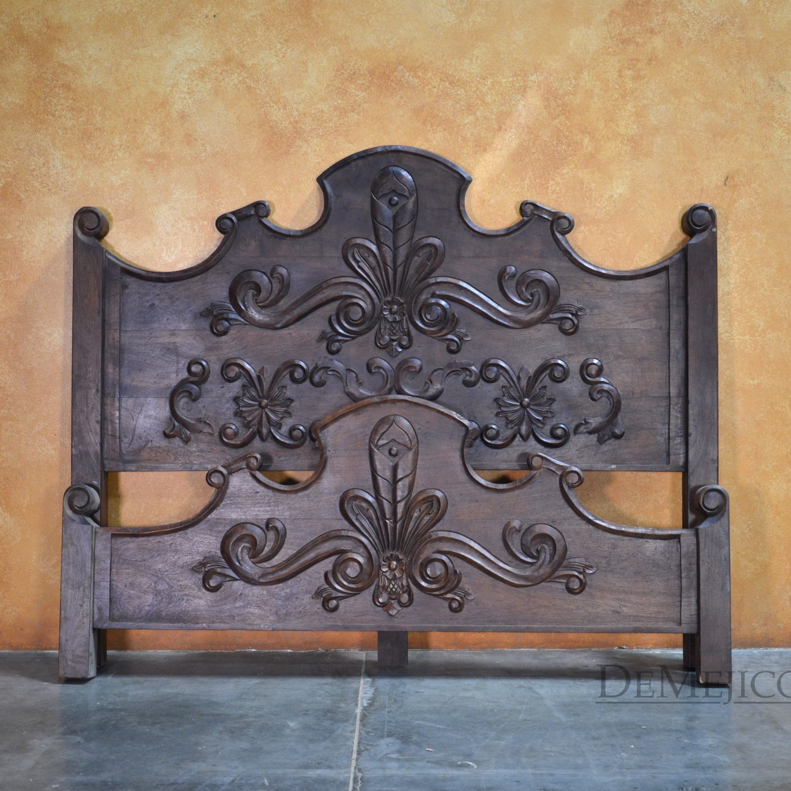 Spanish Conquista Hand Carved Bed, Spanish Colonial Bed - Demejico
