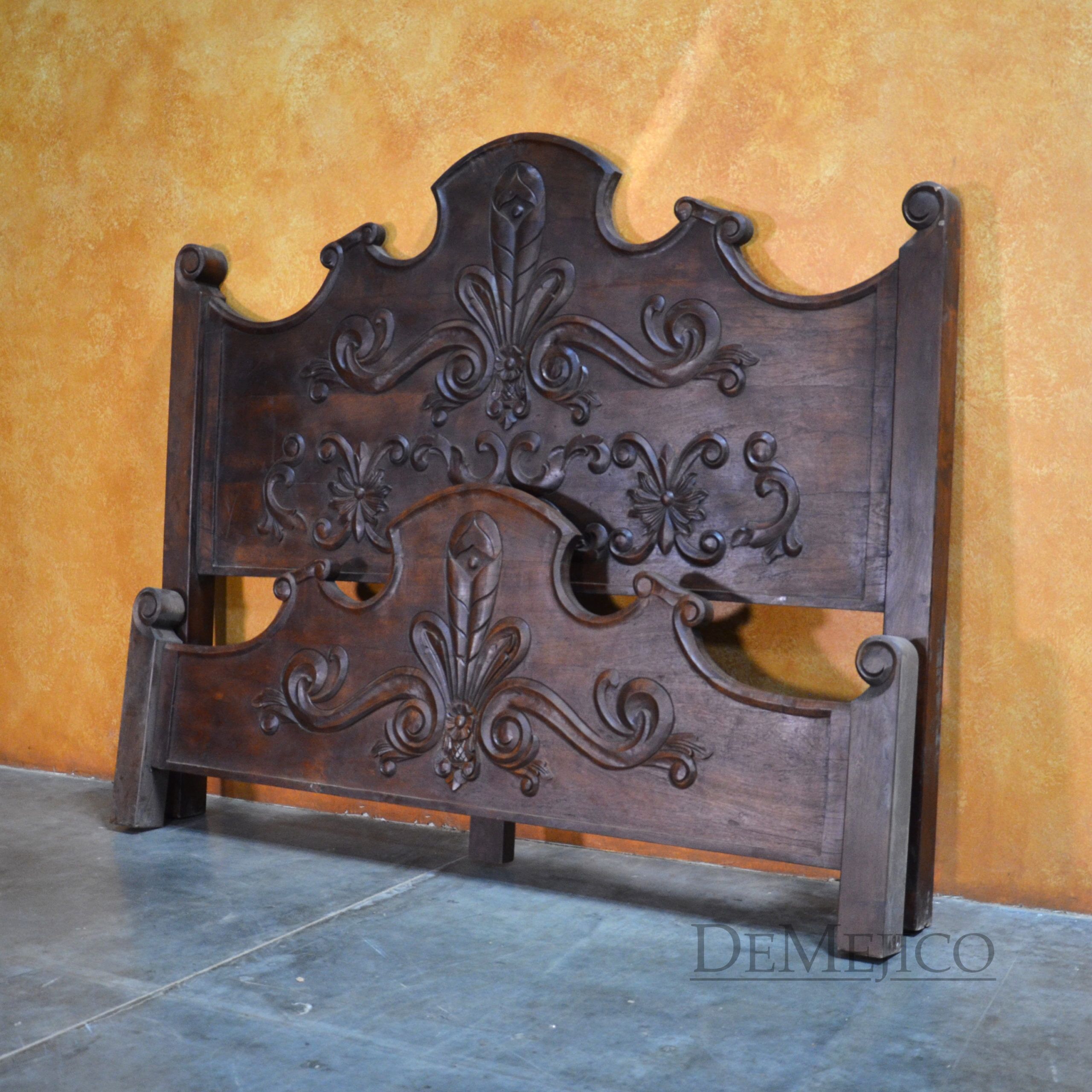 Spanish Conquista Hand Carved Bed, Spanish Colonial Bed - Demejico