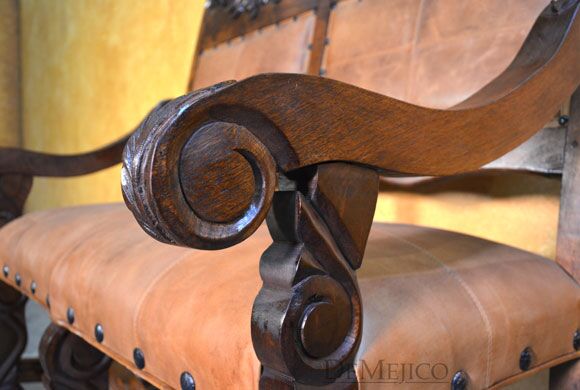 Hoja Spanish Bench, Carved Bench, Spanish Upholstered Bench