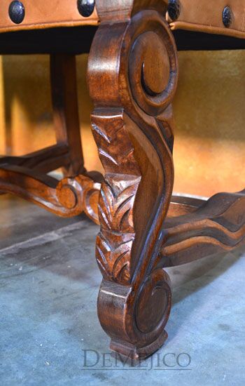 Hoja Spanish Bench, Carved Bench, Spanish Upholstered Bench