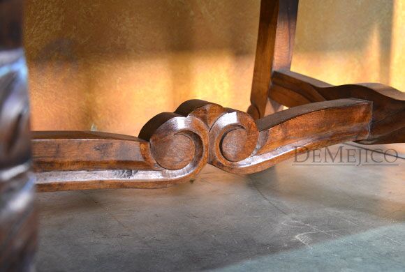 Hoja Spanish Bench, Carved Bench, Spanish Upholstered Bench