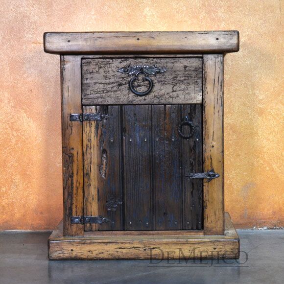 Old Wood Patina Nightstand, Rustic Nightstand