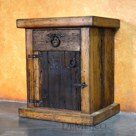 Old Wood Patina Nightstand, Rustic Nightstand