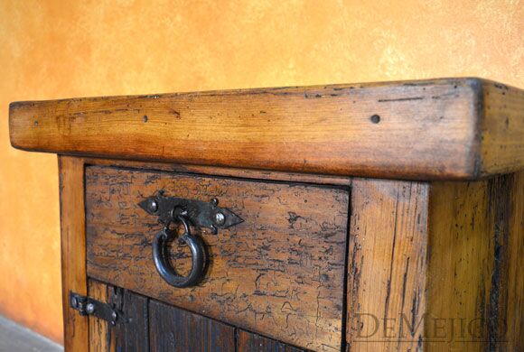 Old Wood Patina Nightstand, Rustic Nightstand