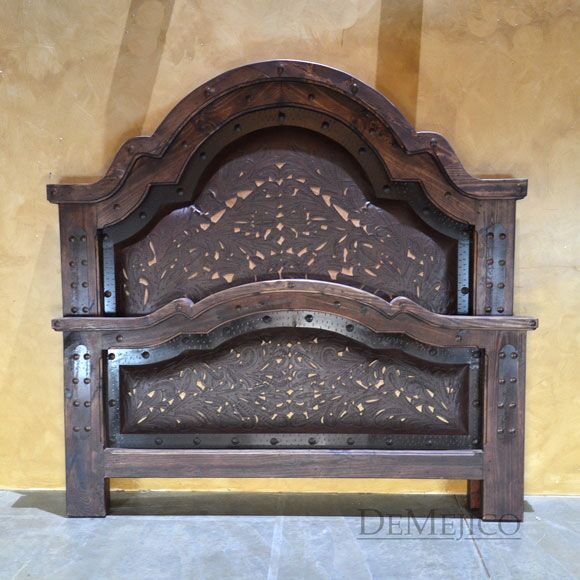 western tooled leather bed
