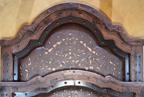 western tooled leather bed