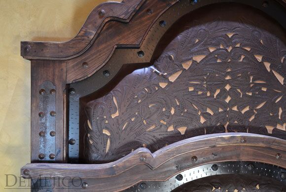 western tooled leather bed