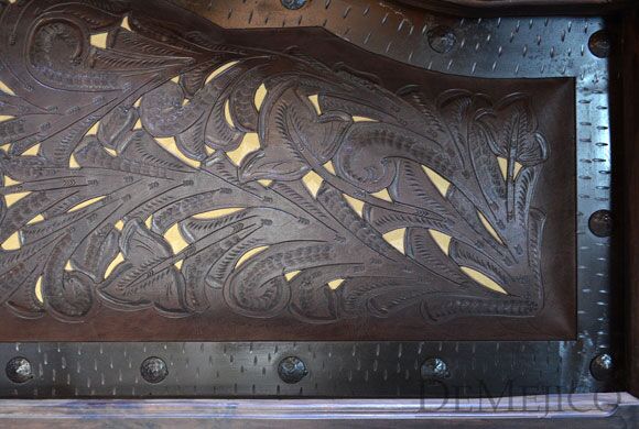 western tooled leather bed