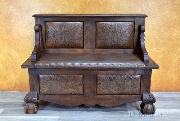 Spanish Poster Bench, Leather Entry Bench, Foyer Bench, Spanish Entry Bench