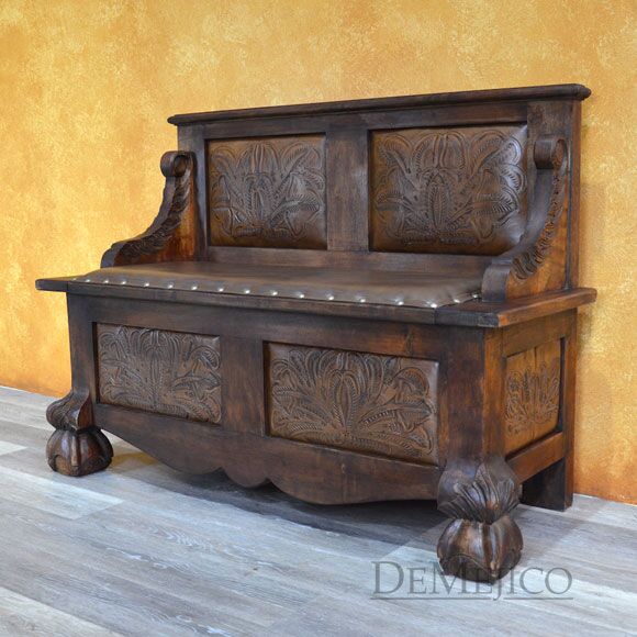 Spanish Poster Bench, Leather Entry Bench, Foyer Bench, Spanish Entry Bench