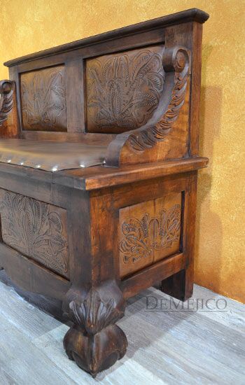 Spanish Poster Bench, Leather Entry Bench, Foyer Bench, Spanish Entry Bench