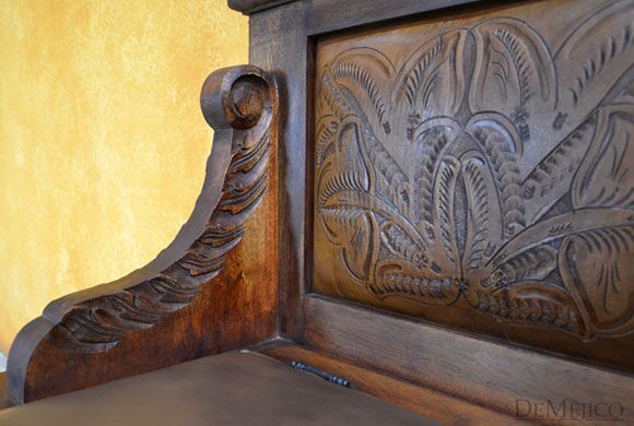 Spanish Poster Bench, Leather Entry Bench, Foyer Bench, Spanish Entry Bench