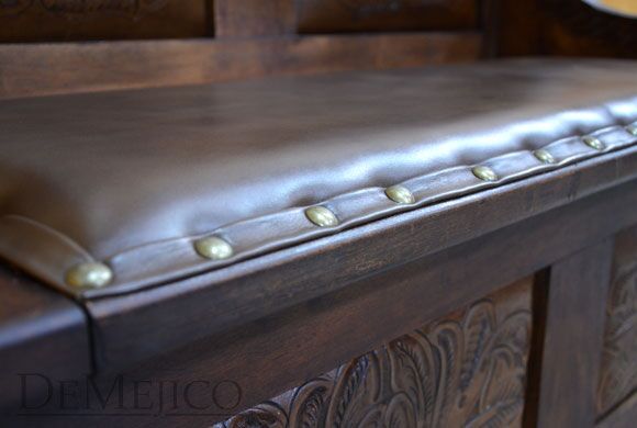 Spanish Poster Bench, Leather Entry Bench, Foyer Bench, Spanish Entry Bench
