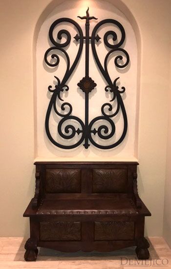 Spanish Poster Bench, Leather Entry Bench, Foyer Bench, Spanish Entry Bench