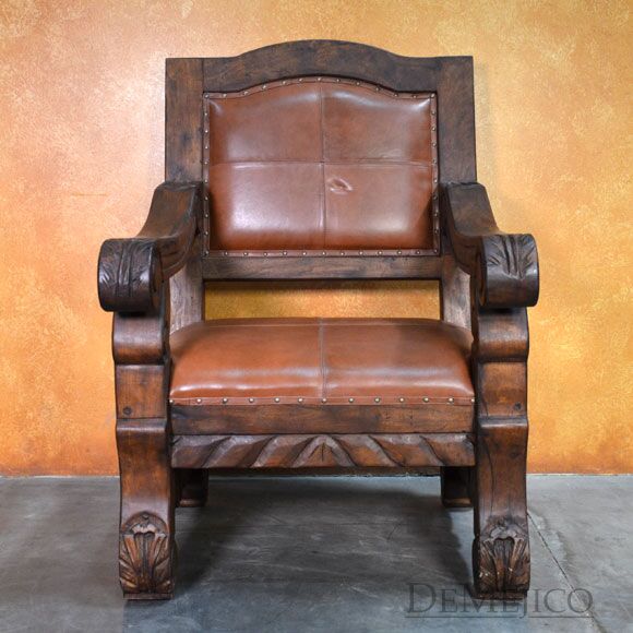 Banca Hacienda, Spanish Leather Bench, Captains Chair, Living Room Accent Chair, Spanish Style Seating
