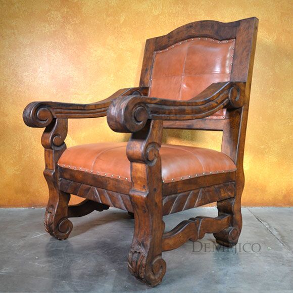 Banca Hacienda, Spanish Leather Bench, Captains Chair, Living Room Accent Chair, Spanish Style Seating
