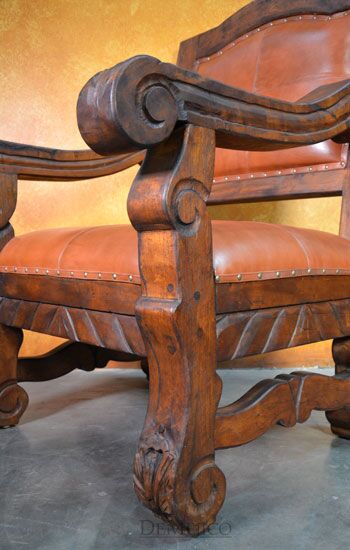 Banca Hacienda, Spanish Leather Bench, Captains Chair, Living Room Accent Chair, Spanish Style Seating