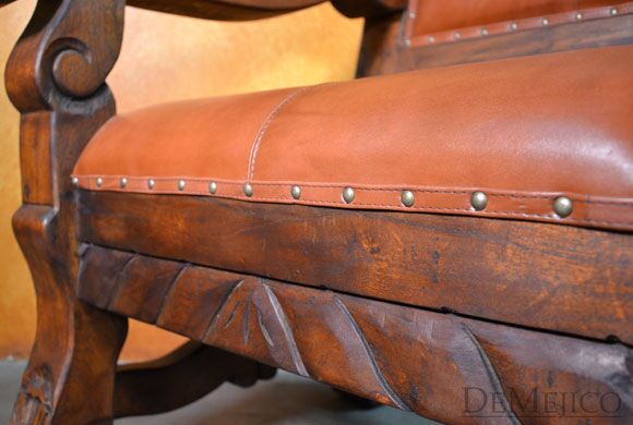 Banca Hacienda, Spanish Leather Bench, Captains Chair, Living Room Accent Chair, Spanish Style Seating