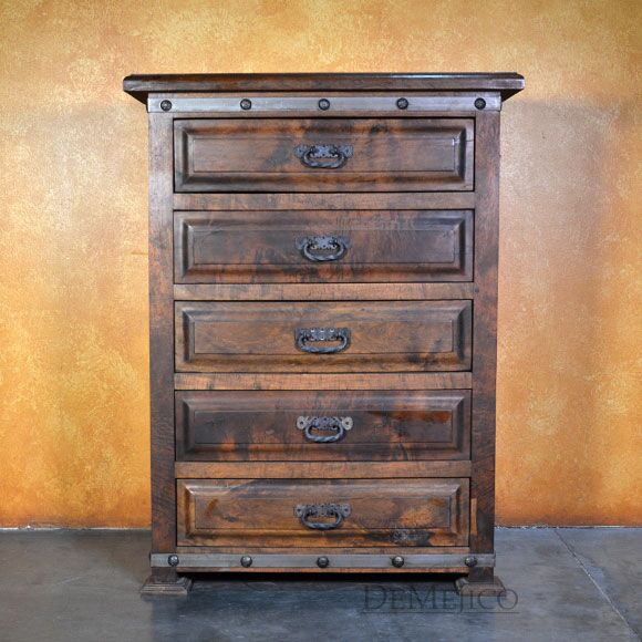 4ft Tall Mesquite Dresser, 5 Drawer Alamo Tall Dresser