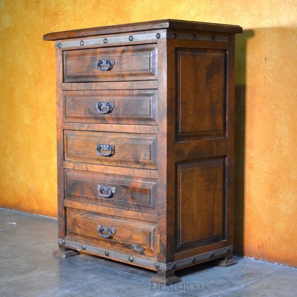 4ft Tall Mesquite Dresser, 5 Drawer Alamo Tall Dresser