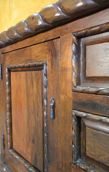 Small Chapital Buffet Cabinet, Spanish Mesquite Buffet Cabinet