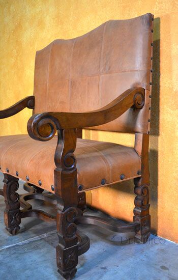 Cristy Spanish Bench, Carved Bench, Spanish Upholstered Bench