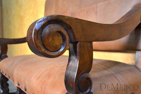 Cristy Spanish Bench, Carved Bench, Spanish Upholstered Bench