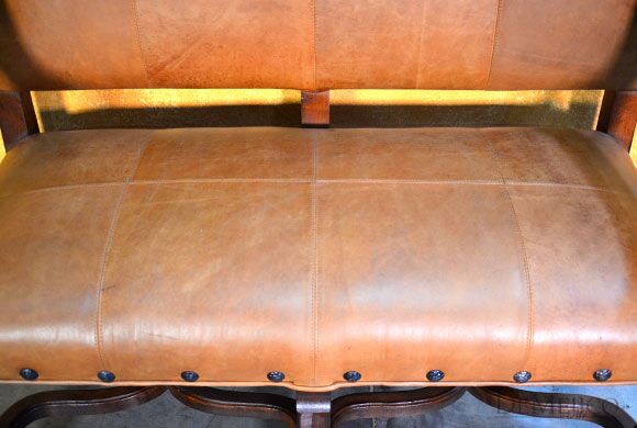 Cristy Spanish Bench, Carved Bench, Spanish Upholstered Bench