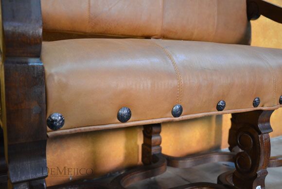 Cristy Spanish Bench, Carved Bench, Spanish Upholstered Bench