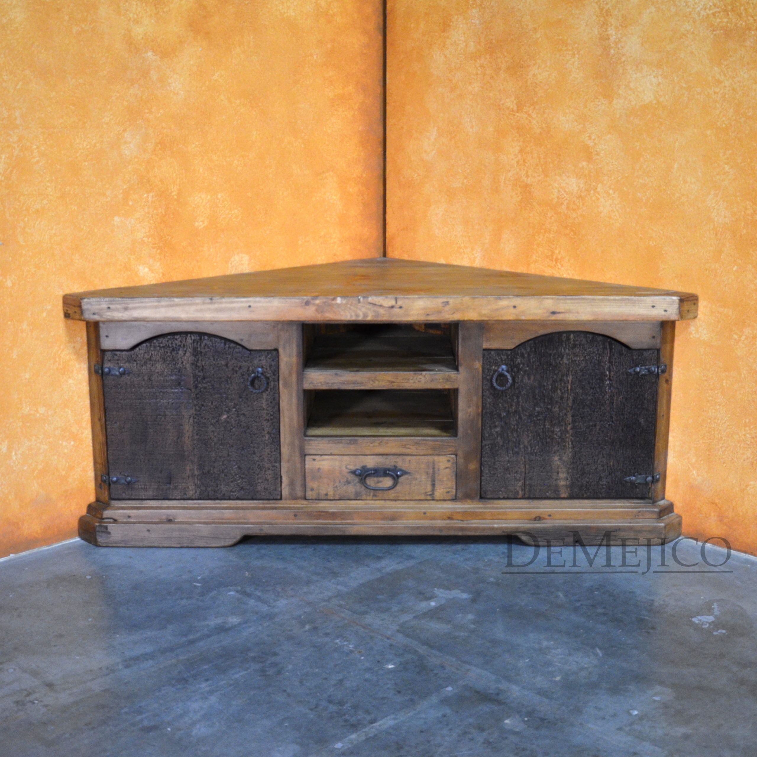 Hacienda Corner TV Stand, Rustic Entertainment Center - Demejico