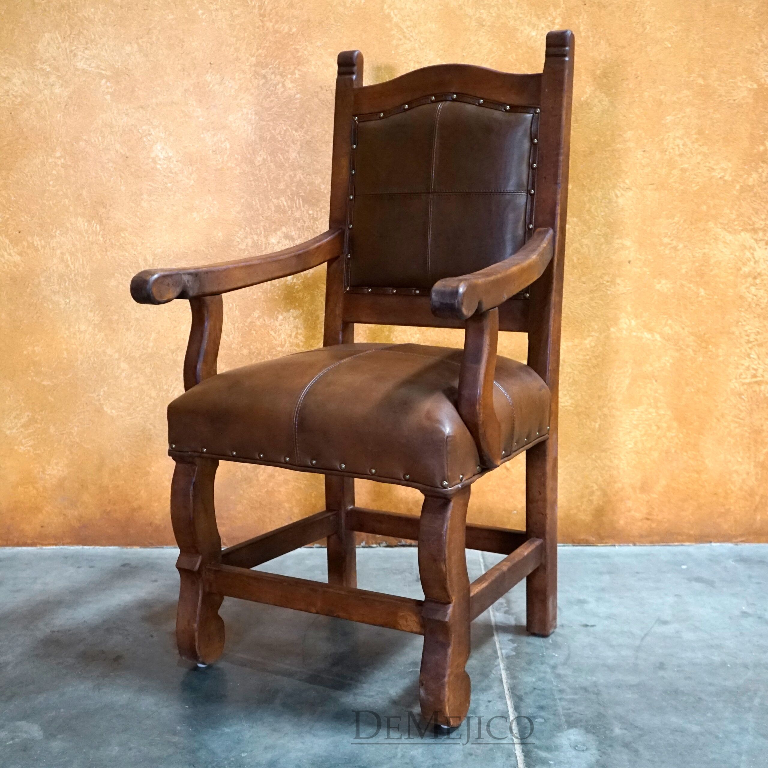 Spanish Leather Dining Chairs, Silla Santa Paula with Arms - Demejico