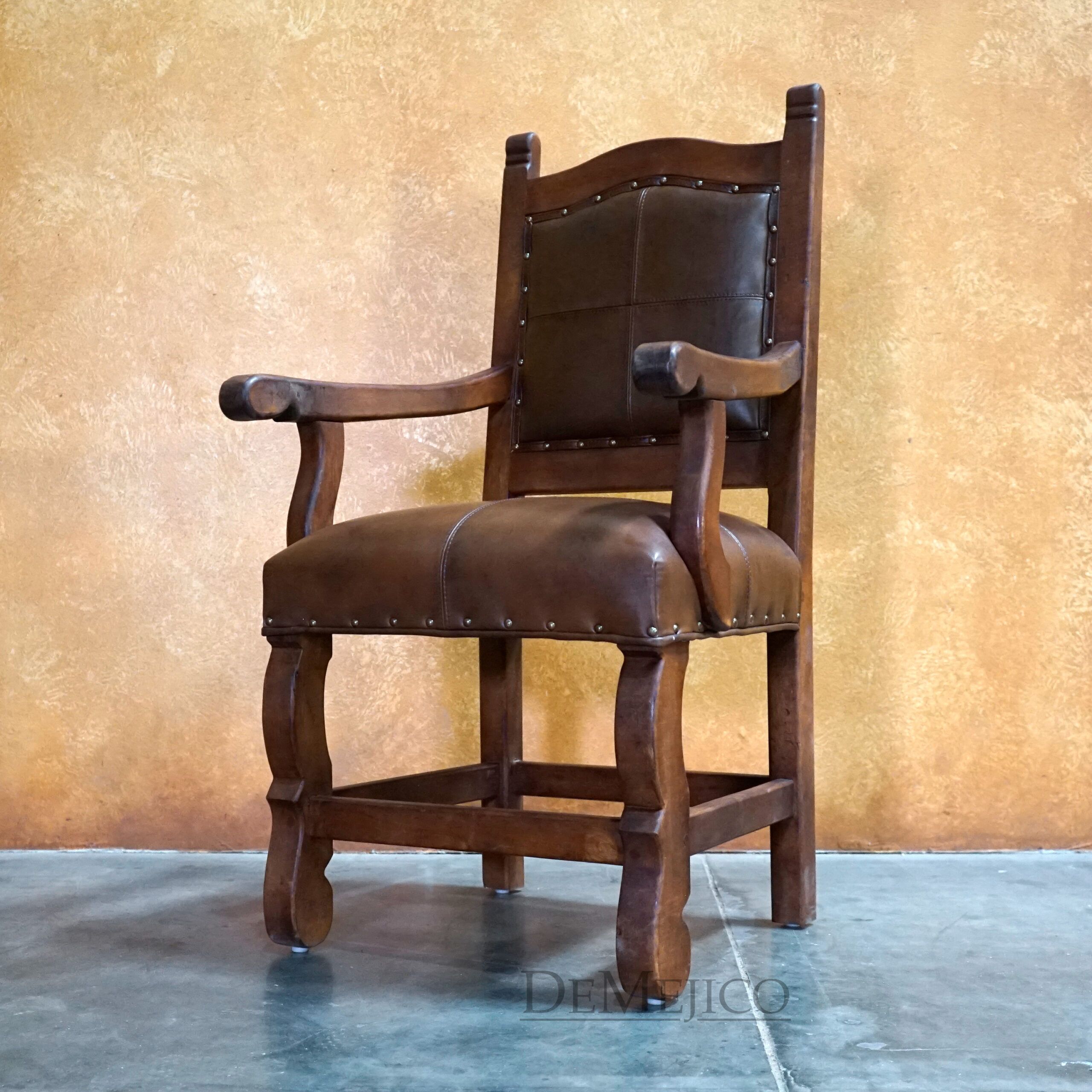 Spanish Leather Dining Chairs, Silla Santa Paula with Arms - Demejico