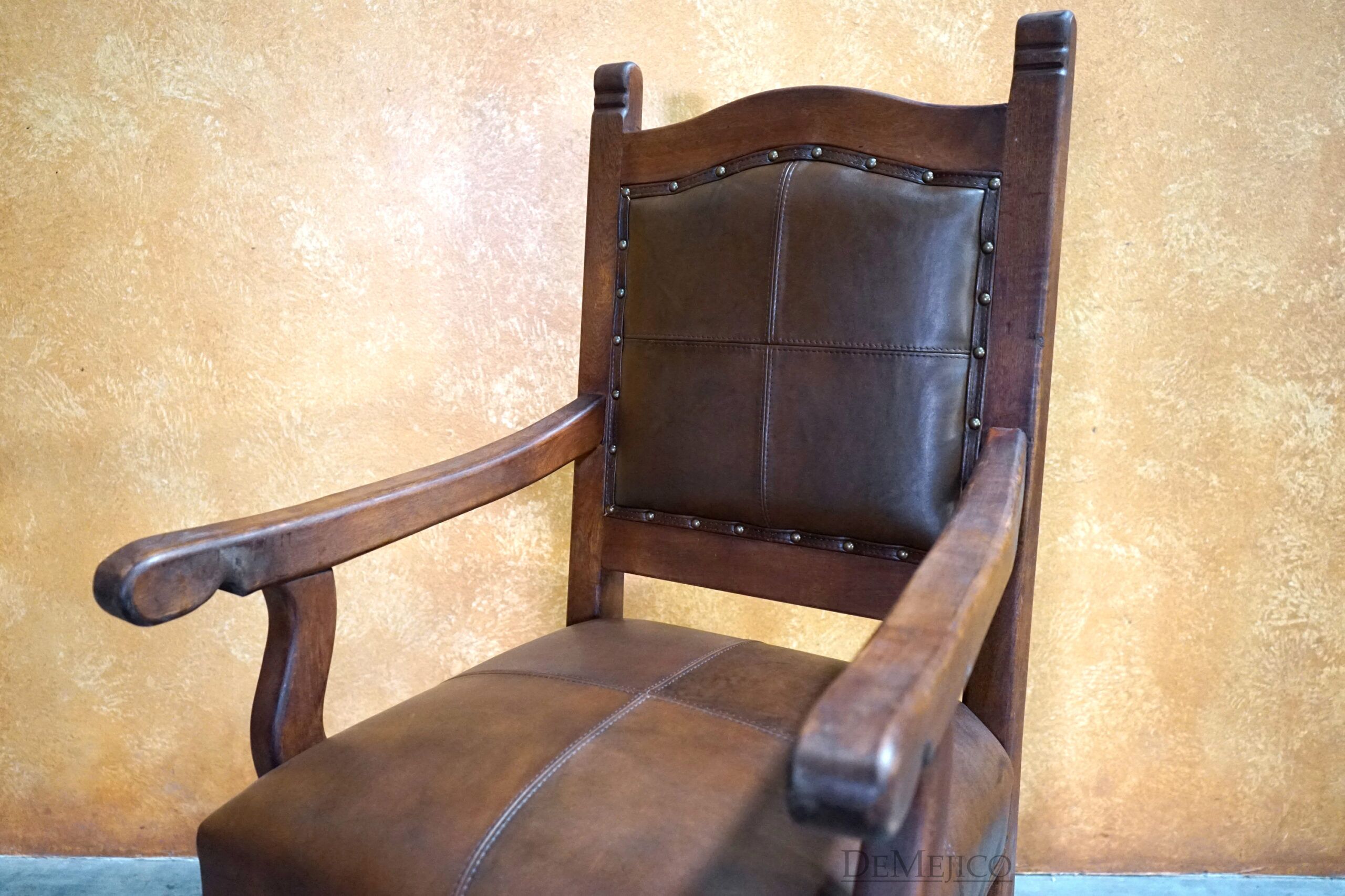 Spanish Leather Dining Chairs, Silla Santa Paula with Arms - Demejico