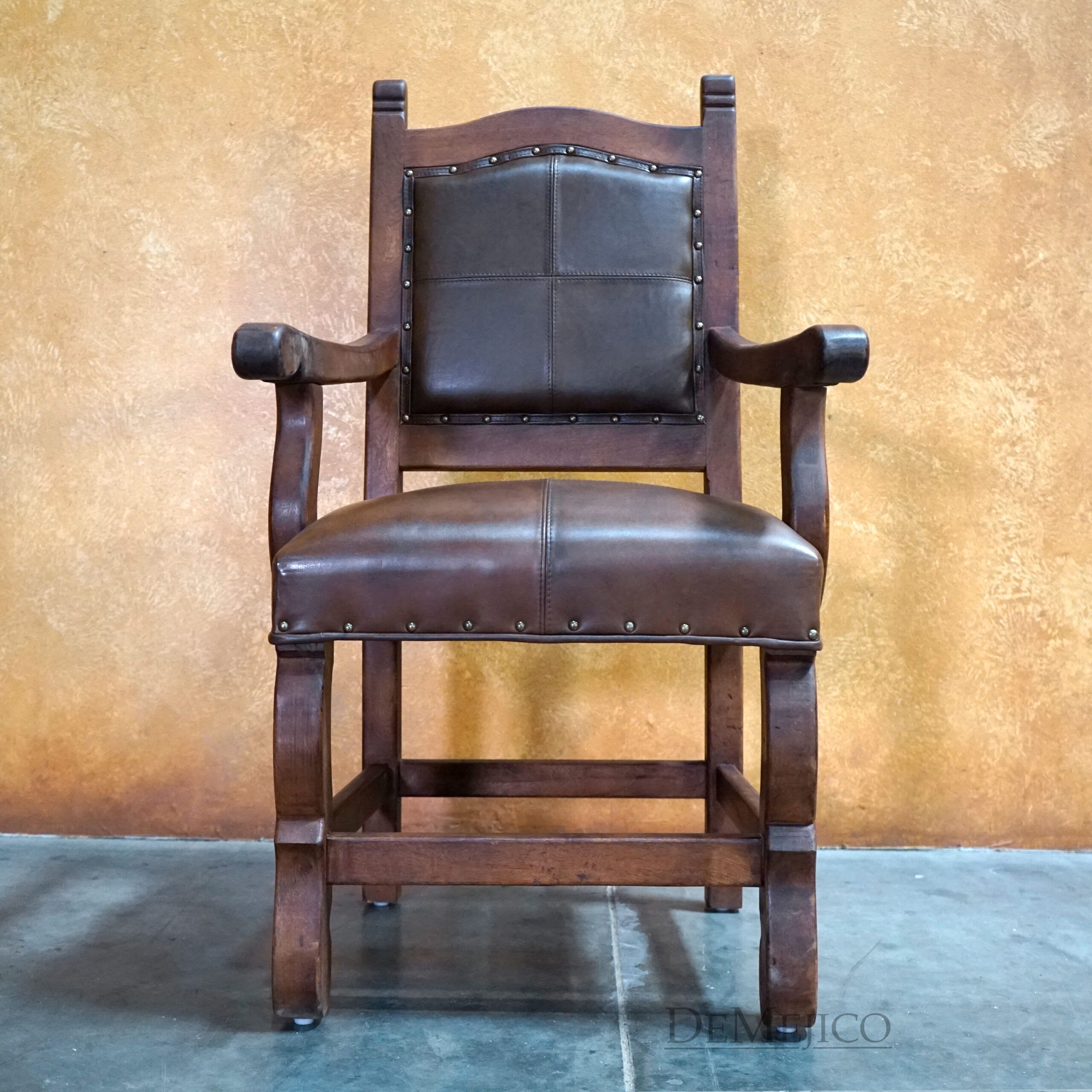 Spanish Leather Dining Chairs, Silla Santa Paula with Arms - Demejico