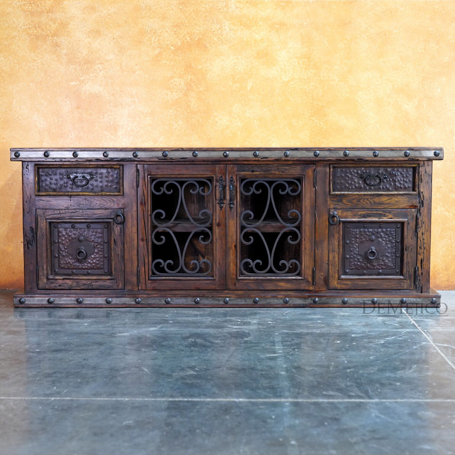 Forged Antigua Wrought Iron Buffet Hutch, Rustic Buffet Table