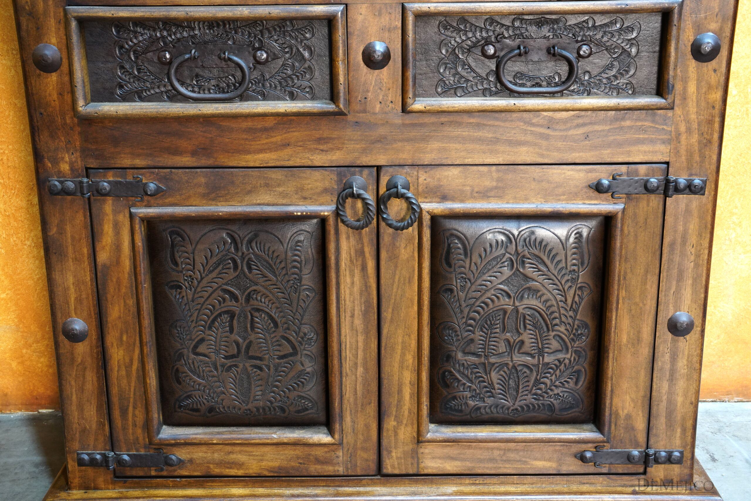 Cincel Illuminated Bookcase, Tooled Leather Bookcase, Spanish Bookcase