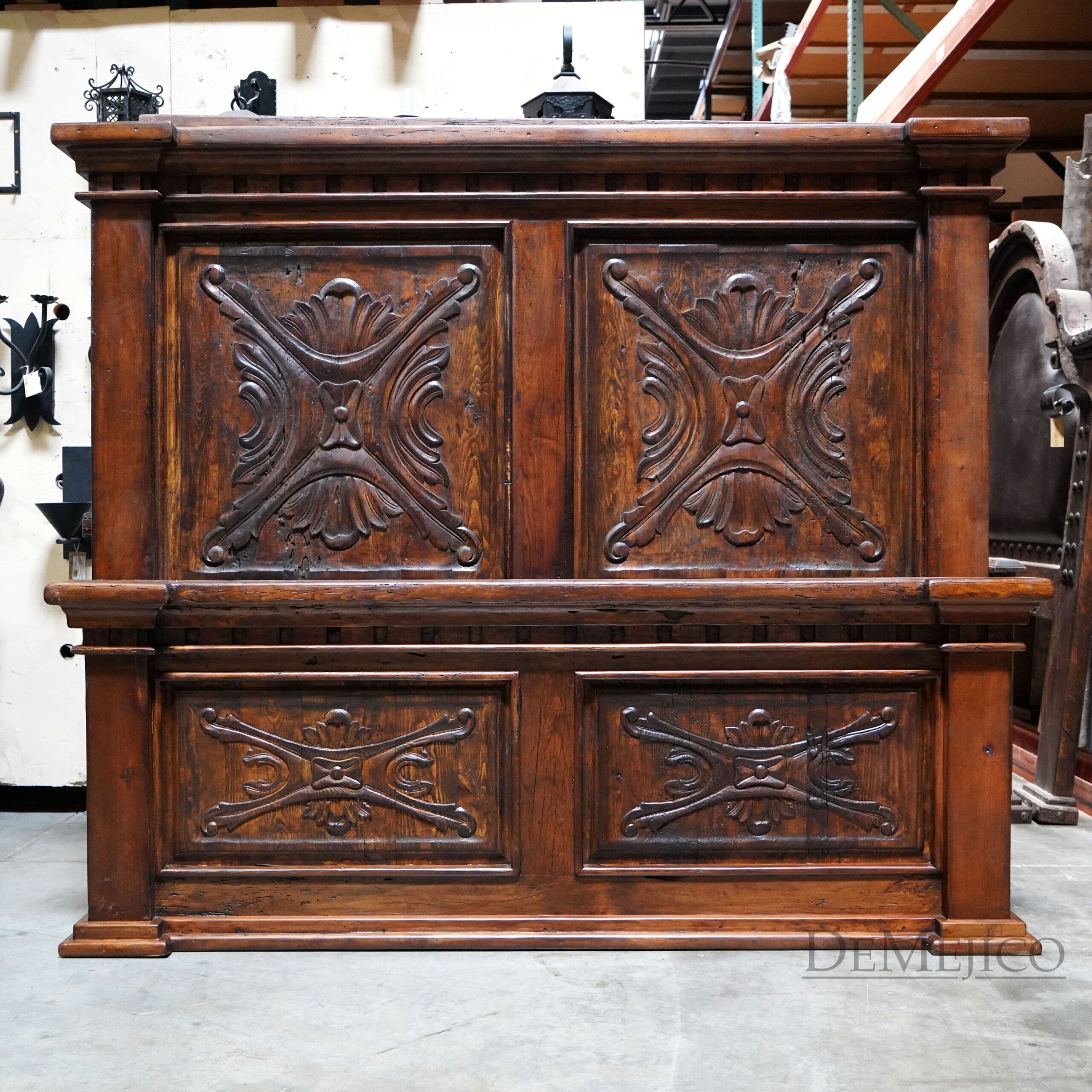 Old Wood Luis Quince Chapital Bed, Colonial Headboard, Spanish Bed
