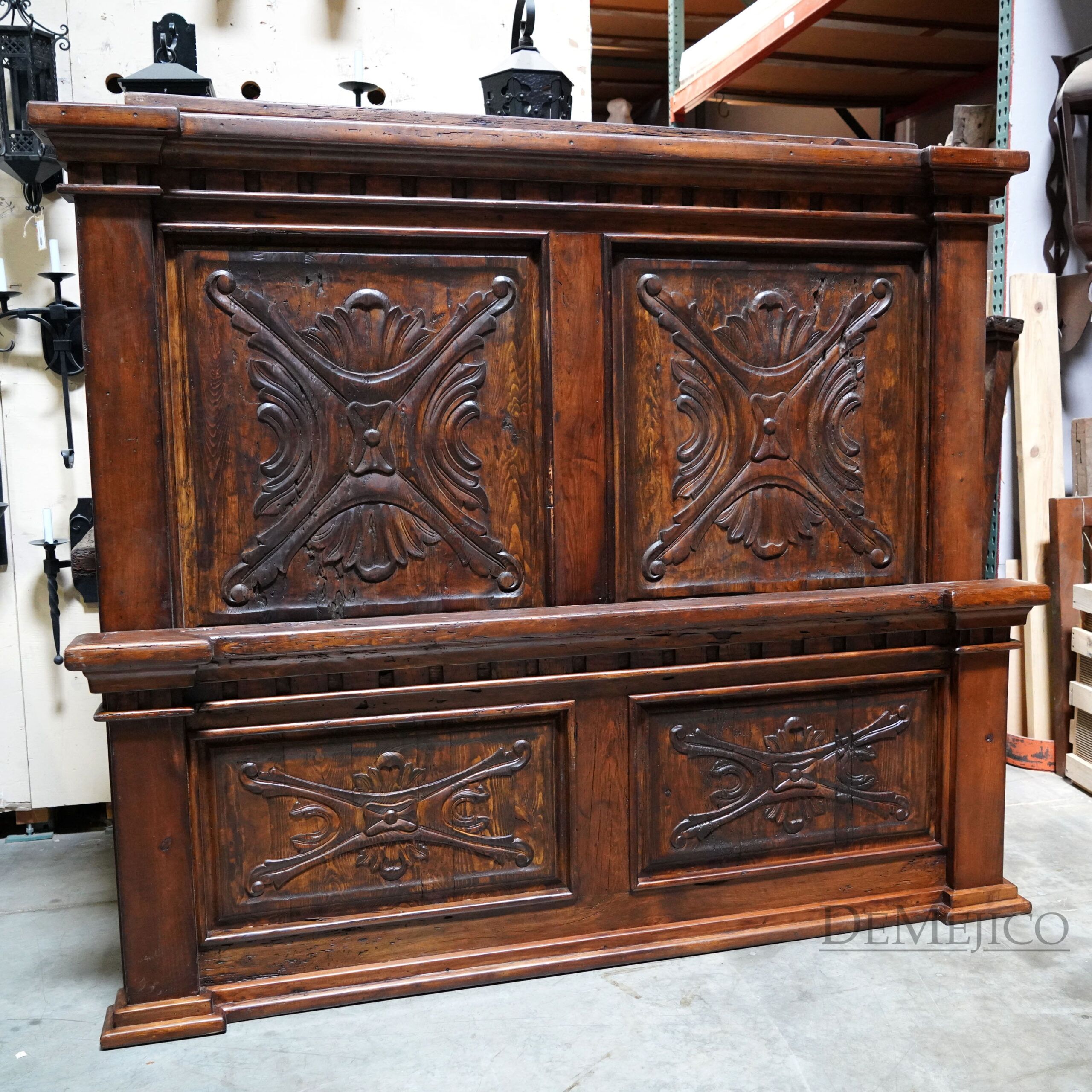 Old Wood Luis Quince Chapital Bed, Colonial Headboard, Spanish Bed