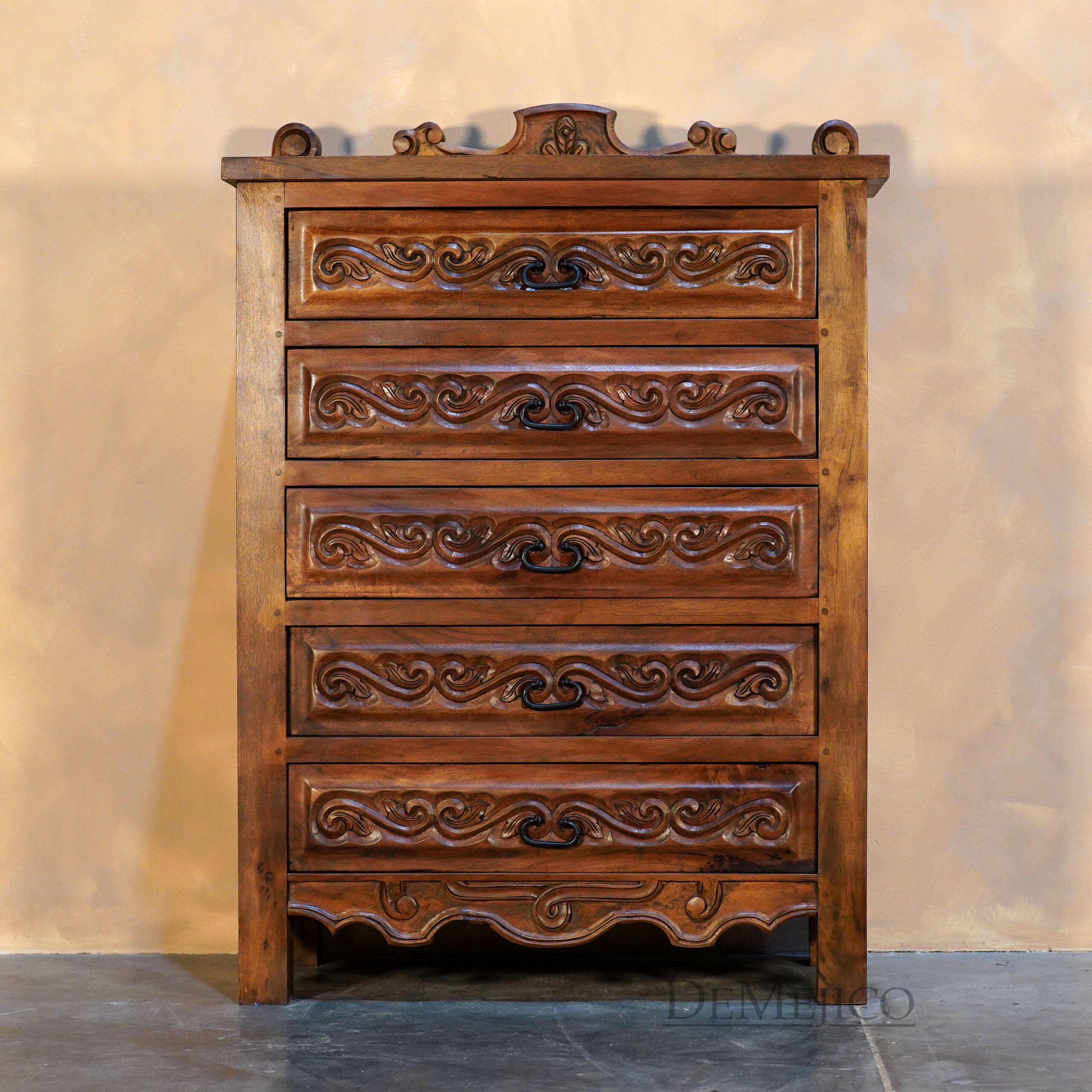Conquista Tall Dresser, Hand Carved Dresser, Spanish Colonial Dresser