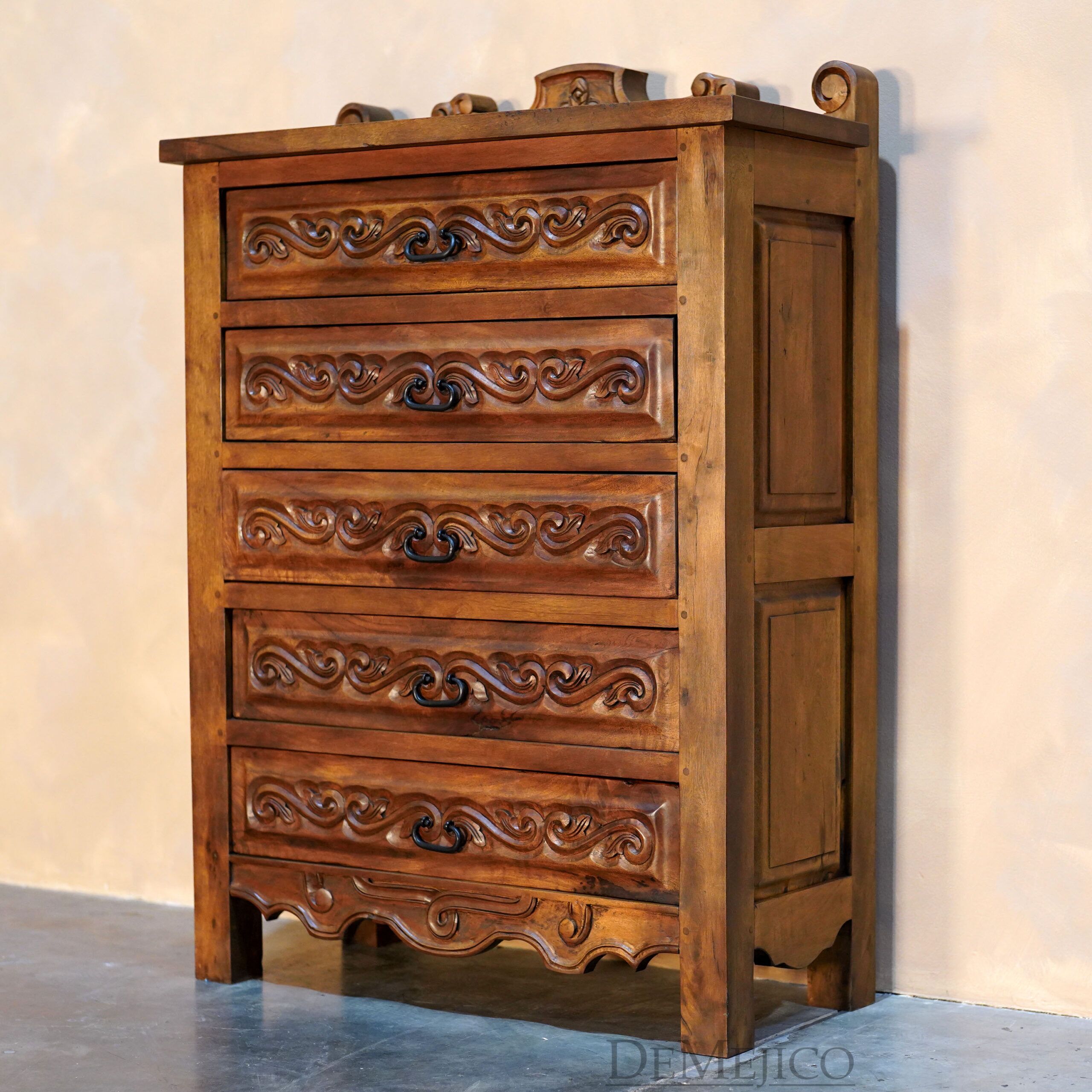 Conquista Tall Dresser, Hand Carved Dresser, Spanish Colonial Dresser