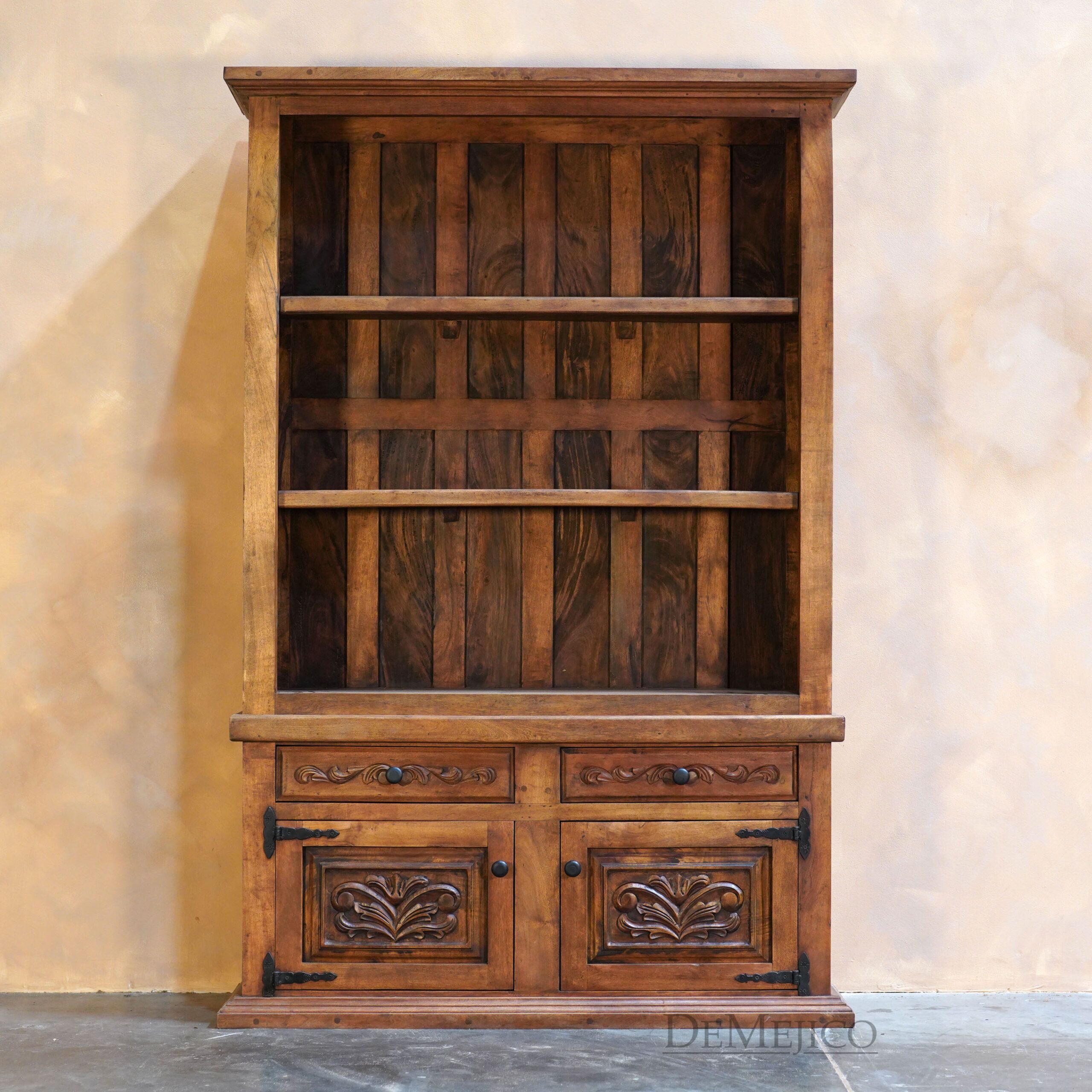 Bookcase Floral, Hand Carved Bookcase, Spanish Bookcase - Demejico
