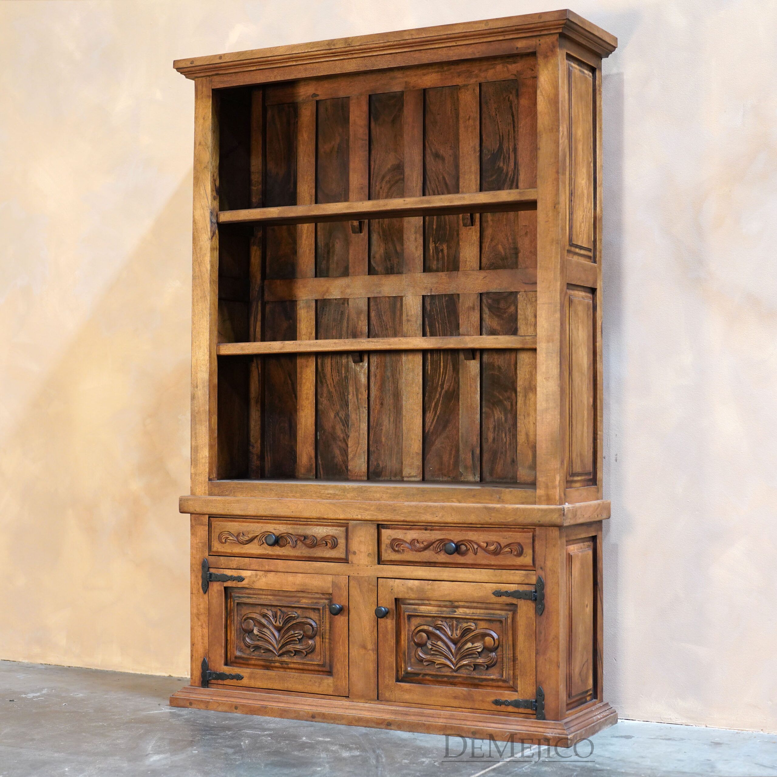Bookcase Floral, Hand Carved Bookcase, Spanish Bookcase - Demejico
