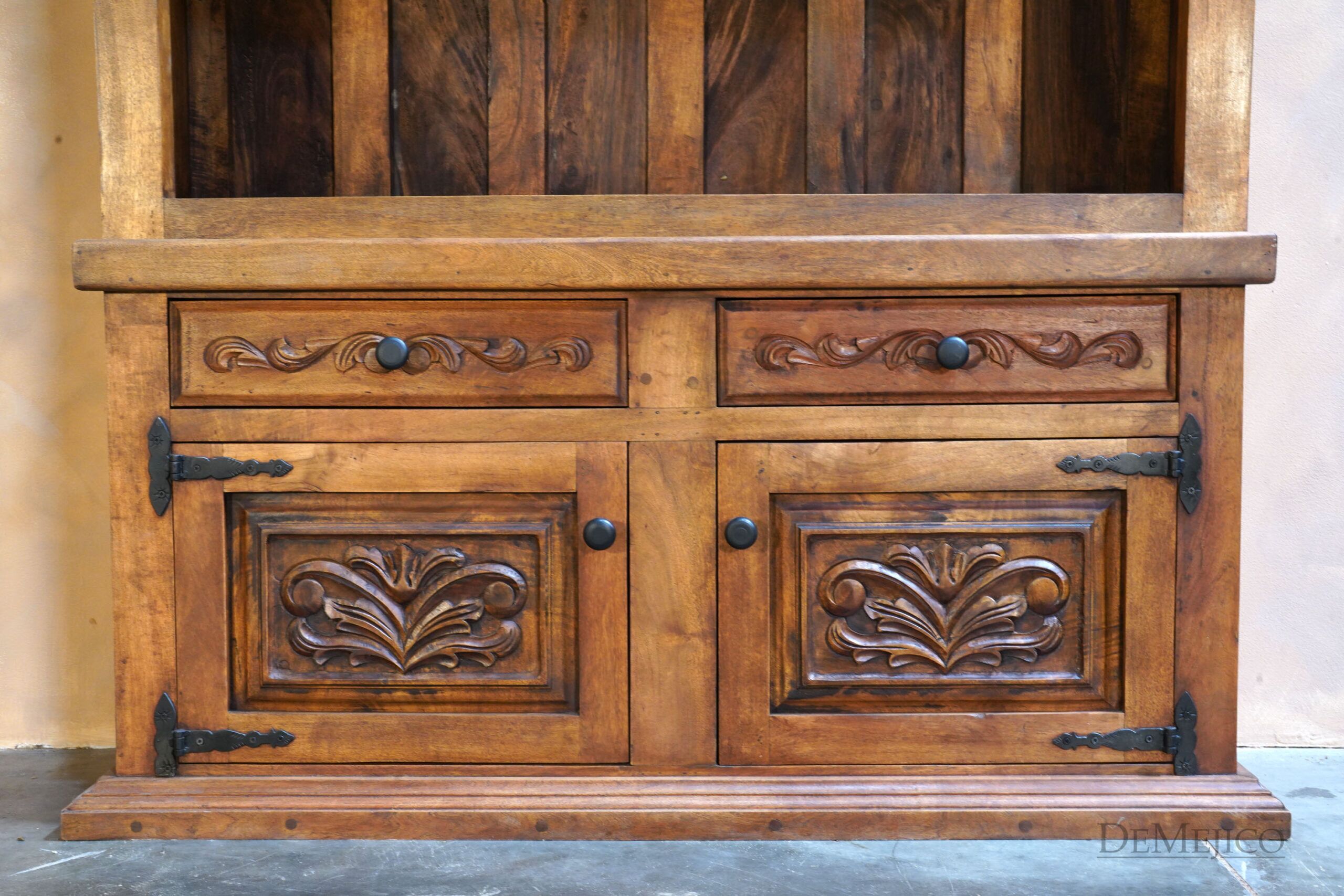 Bookcase Floral, Hand Carved Bookcase, Spanish Bookcase - Demejico