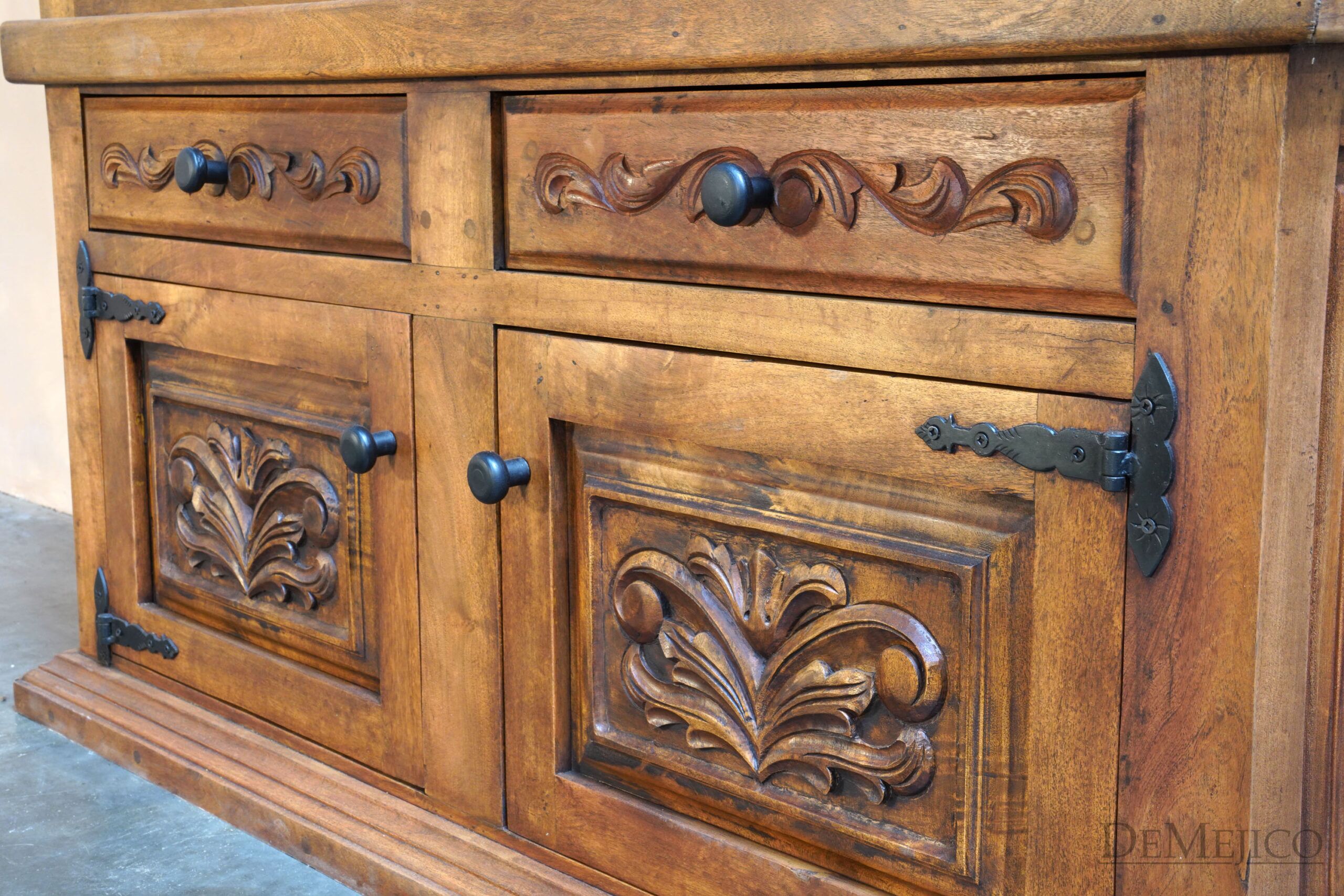 Bookcase Floral, Hand Carved Bookcase, Spanish Bookcase - Demejico