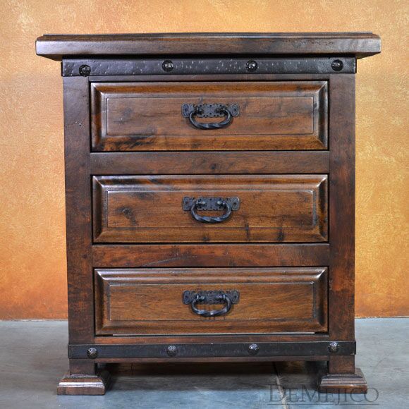 Mesquite Nightstand, 3 Drawers, Bedside Table