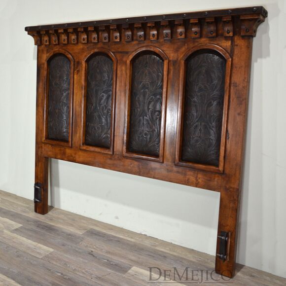Tooled Leather Bed, Tall Headboard