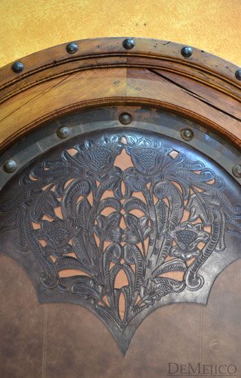 Old Wood Alamo Cincel Bed, Mediterranean Bed, Tooled Leather Bed